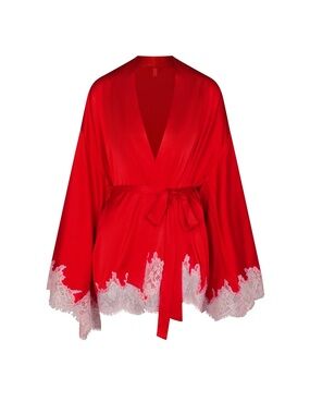 SKIMS Silk Lace Robe – Ruby Contrast – Size XL – NWT